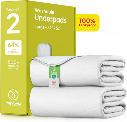 IMPROVIA Washable Underpads, Heavy Absorbency Reusable Incontinence Pads for Kids, Adults, Elderly,