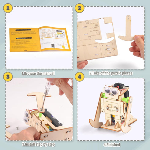 STEM Kits for Kids Ages 5-12, Robot Building Crafts Kit, 3D Wooden Puzzles, Woodworking Model Toys