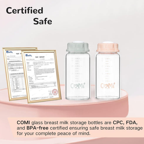 Free,2PCS (5oz,2 COMI Natural Glass Baby Bottle,Standard Neck Breastmilk Storage Bottle for Fridge,Breast Milk