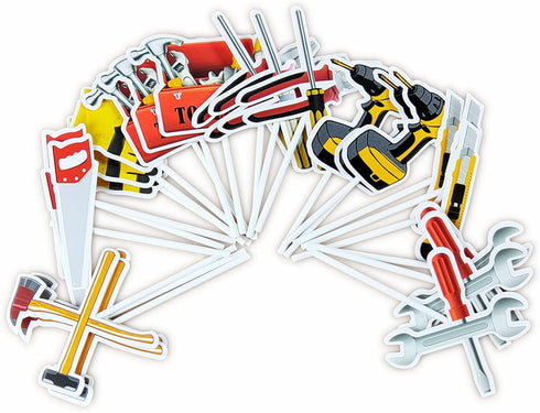 The DaPai 24 Pack Toolbox Hammer Tools Themed Cupcake Toppers Cake Decorations Handyman Plier Screwdriver Drill Wrench