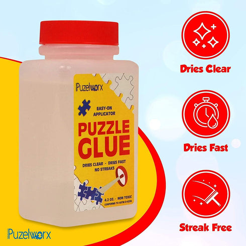 PuzzleWorx Jigsaw Puzzle Glue Pack of 2, Non-Toxic Clear Glue for 1000/1500/2000 Piece Puzzles, 8.4 oz Total