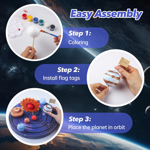 Solar System Project Kit for Kids, Mixed Sized Foam Balls, Painting Tools and Disc Planetary Orbits, DIY Planets Model