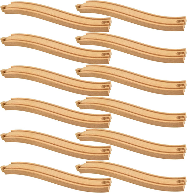 Mototo 12 Pieces Wooden Train Track Ascending Wood Railway Expansion Pieces Compatible
