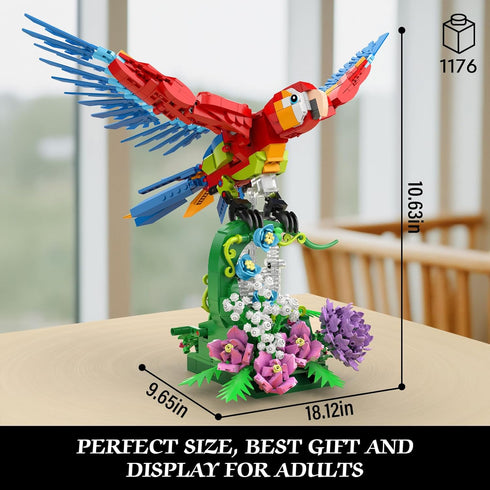 Set, 2 1 14+ (1176 Vziimo Parrot Floral Building MOC Flower and Parrot Collectible Table Art Kit, Creator in Animals