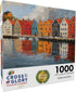 Fjord Facades: Norway's Water's Edge by Cross & Glory, 1000 Piece Jigsaw Puzzle for Adults, Norwegian Village Scene