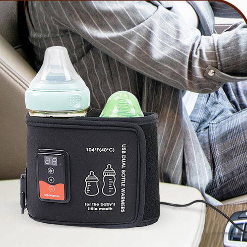 Hamwesh Baby Bottle Warmer, USB Powered Dual Bottle Design LCD Display Adjustable Temperature Portable Warmer, Milk Bag