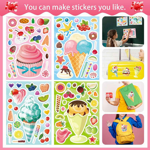 24 Summer Sheets Make-a-face Stickers, Make Your Own Ice Cream Mix and Match Sticker Sheets DIY Ice Cream Stickers