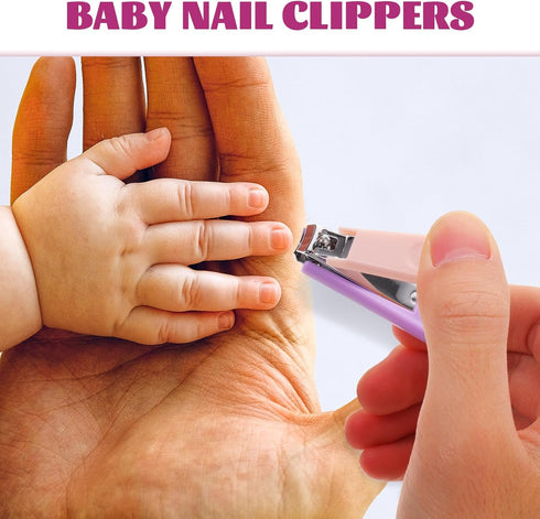 Set 4pcs Trimmer Nail Clippers with Nail File for Newborns Boys Purple Grooming Kit with Safety Scissors