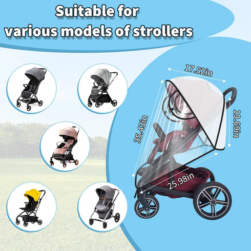 Universal Rain Cover Compatible with Nuna Stroller, Waterproof Weather Shield, Clear Protective Cover with Ventilation