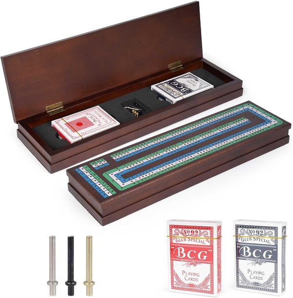 Wooden Cribbage Board Game Set, Premium Wooden Board with Magnetic Lock and
