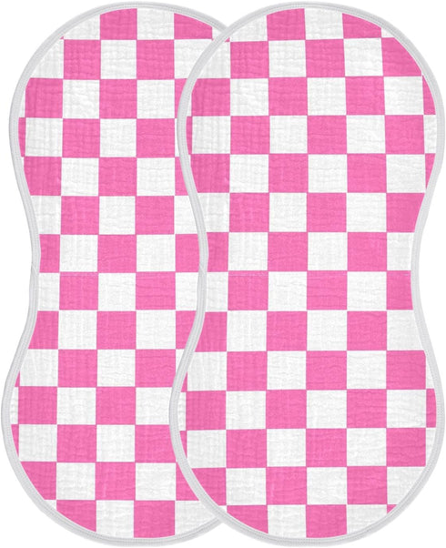 J JOYSAY Checkered Plaid Hot Pink Baby Burp Cloths for Boys Girls Large 22''x11''
