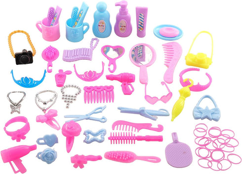 BARWA 43 PCS Doll Accessories Travel Toiletries Clip Bag Crown Necklace Comb Camera Rubber Band for 11.5 inch Doll Xmas Gift…