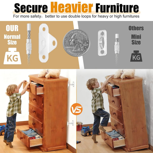 6-Pack Furniture Anchors for Baby Proofing, Anti Tip Straps Safety Kit to Prevent Dresser, Bookshelf, Cabinet from