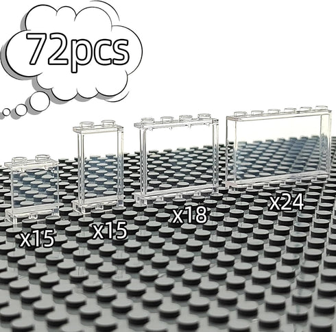 ZHX 72PCS Clear Transparent Window House Building Brick Toy - Classic Flat Plates Pieces Compatible with Major Brands