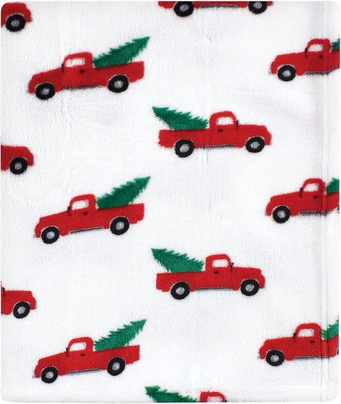 30x36 inches Hudson Baby Unisex Baby Silky Plush and Coral Fleece Blanket, Christmas Tree Truck