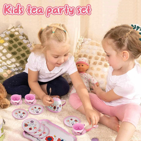 Set 3-8, 19 Set, Lajeje Pretend Play Tea for Little Girls Ages PCS Flower Themed Kitchen Toy for Toddlers, Princess Tea