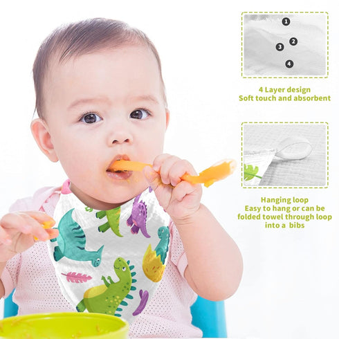 12 12 5 Pack Cartoon Dinosaur Baby Muslin Washcloths Cute Burp Cloths Soft Absorbent Baby Wash Cloth Fingertip Face