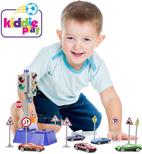 Kiddie Play Traffic Signs and Crosswalk Light Signal Toys for Kids - 12pcs Set