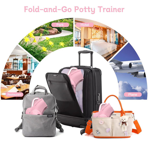 Foldable Travel Potty Seat for Toddler, Portable Toilet Training Seat for Kids on The Go, Fits Round & Oval Toilets