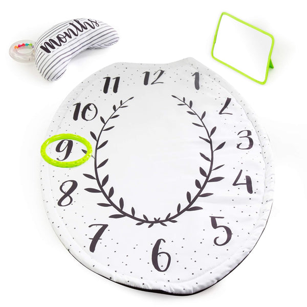 Sassy Tummy Time Play Mat with Large Mirror, Cushioned, Reversible Support Bolster,