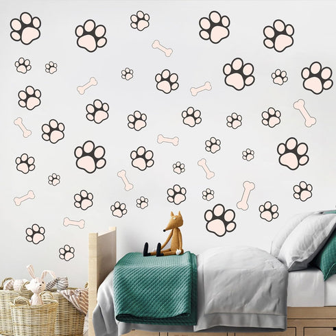 Glow in The Dark Dog Paw Print Stickers, Wall Decals for Pup Dog Room Decor, Removable Animal Footprint Decal (Blue)