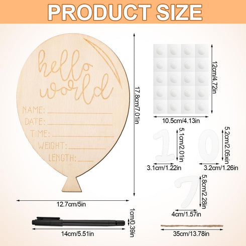XIHIRCD Baby Announcement Sign, Premium Poplar Plywood Balloon Shape Baby Birth Announcement Sign Baby Hospital