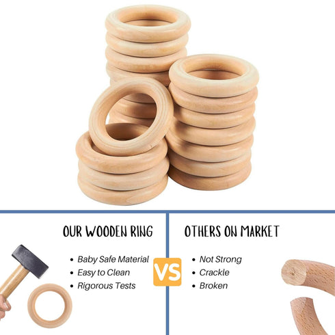Baby Teething Toys, Silicone Chewable Toys with Organic Wooden Ring for Infants 3+ Months, Soothing Sore Gums (6