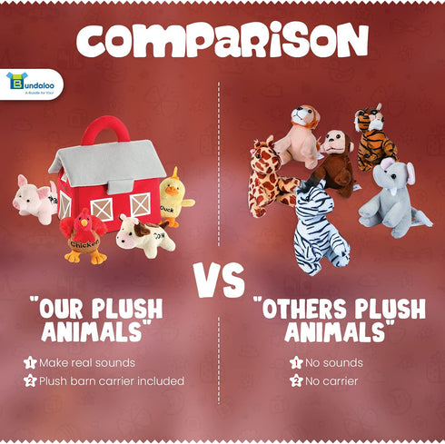 Bundaloo Plush Farm Animal Toys, Play Set with Realistic Sounds and Barn Carrier