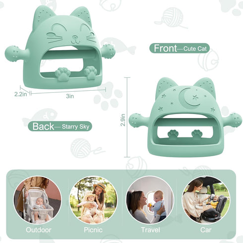 Baby Teething Toys for 0-6 Months, Silicone Teether Chew Mitt for Teething Relief, Perfect Baby Shower Gifts (Cartoon