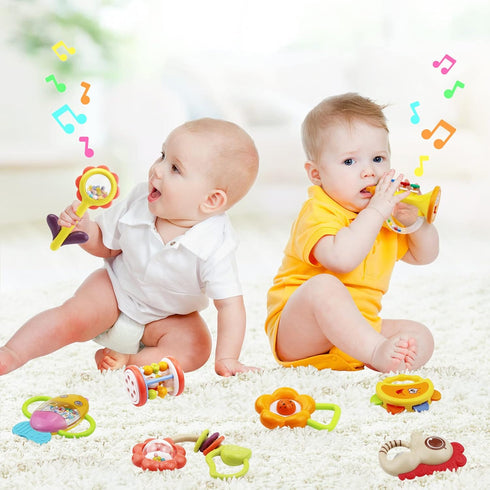 MOONTOY 12pcs Baby Rattles Set, Teething Toys for Babies 0-6 Months, Infant Chew Toys for Newborn Gifts