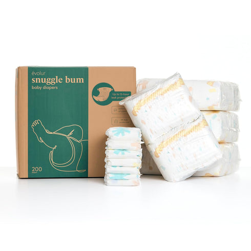 1, 216 Count, (6.6 lbs 13 lbs), Evolur Snuggle Bum Baby Diapers - Size for Newborns - Ulta Absorbent Diapers Newborn