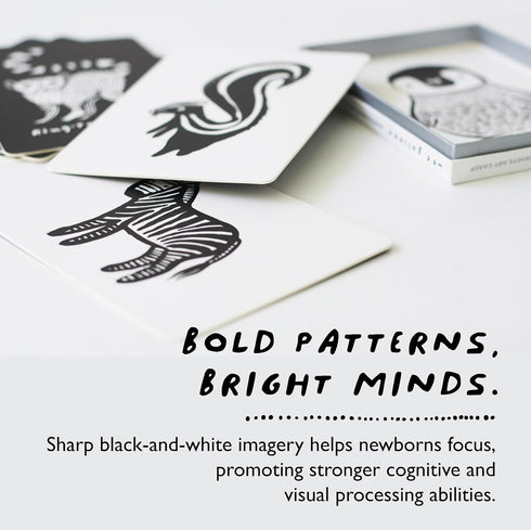 Wee Gallery Art Cards for Baby - Durable High Contrast Black and White Animal Flashcards for Newborns