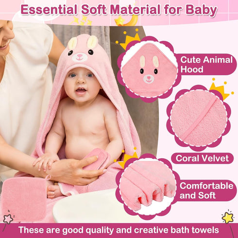 Sublaga 5 Set, 32x32 3 Set Pcs Baby Towels in Hooded Bath Towel, Pcs Baby Washcloths and Muslin Baby Bibs for Newborns