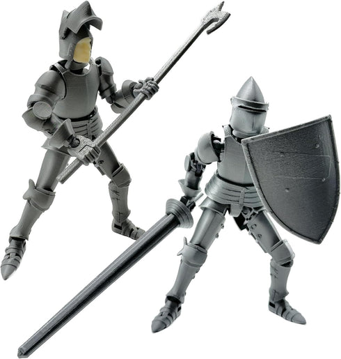 Fine 3D Printed Medieval Knight T13 Figure, Full Body Movable Toy, Metallic Silver Craft for Kids/Friends (Gray)