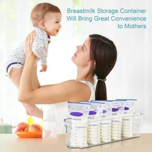 4PCS Set, 4.3 14.7" Vtopmart Breastmilk Storage Container Clear Freezer and Fridge Organizer Bins, Plastic Storage Bins