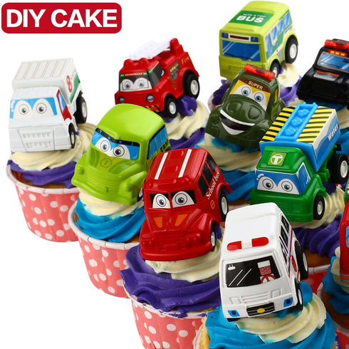 12 Pack Set, Set Funcorn Toys Pull Back Car, Assorted Mini Plastic Vehicle Pull Back Truck and Car Toys for Boys Kids