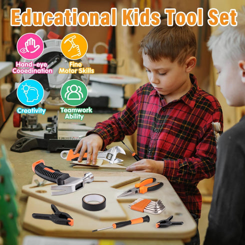 27-Piece Set 6+ Orange Kids Tool with Tool Storage Bag, Real Hand Tool Kit for Boys & Girls, Child Learning Tools