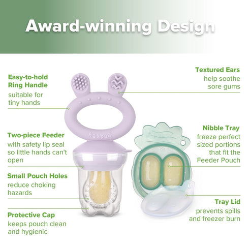 4 Haakaa Baby Fruit Food Feeder & Mini Freezer Nibble Tray Combo, Breastmilk Popsicle Molds for Baby Cooling Relief