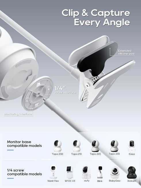 SAPESEHE Baby Monitor Mount - Universal Adjustable Baby Camera Clip Mount for Nanit, Hello Baby, Nanit Pro, Kasa & Most