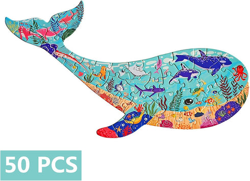 Puzzles for Kids Ages 4-6, 50 Pieces Whale Animal Shaped Floor Jigsaw Puzzles for Kids 6 7 8 9 10-Year-Old Boys Girls