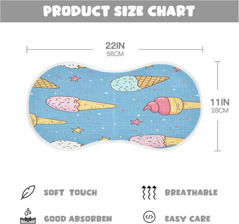 YETTASBIN Ice Cream Cone Muslin Baby Burp Cloth, Super Soft Absorbent Cotton Burp Rag Baby Bibs Feeding Cloth