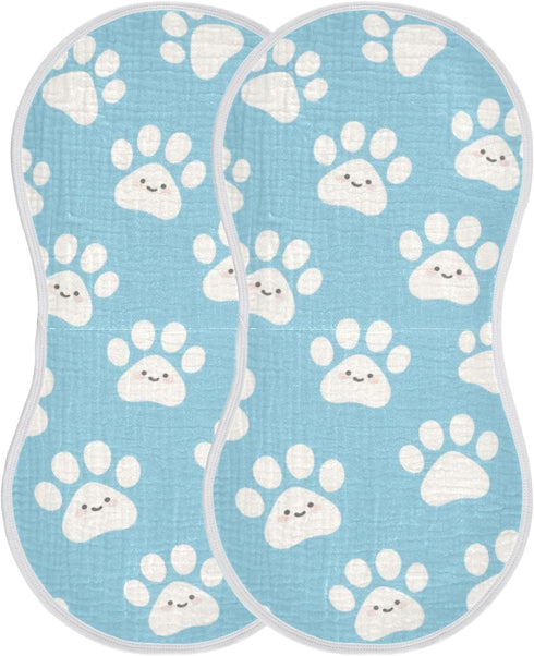 decor gift 4 Pack 22x11in Cotton Burp Cloths Soft Touch Cute Cartoon White Paw Prints Feed Cloth for Unisex Newborns