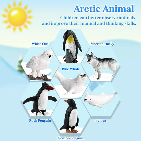 26Pcs Arctic Animal Figures - Polar Animal Toys Figurines with Penguins, Arctic Fox, Wolf, Polar Bear for Kids
