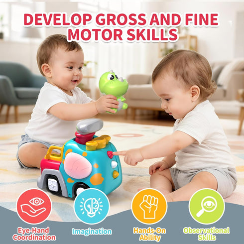 1 2 3 18-36 P&C Dinosaur Truck Toys for Year Old Boys Girls, Months Baby Toy with Music & Lights, Montessori Learning
