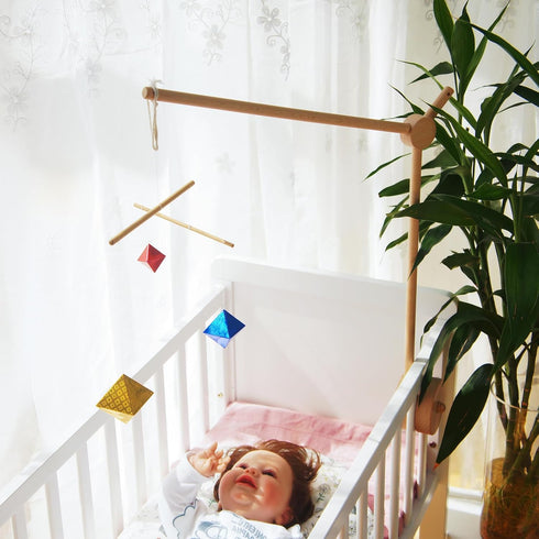 Wooden Baby Crib Mobile Arm, Beech Wood, Adjustable Mounting Bracket, Rotatable