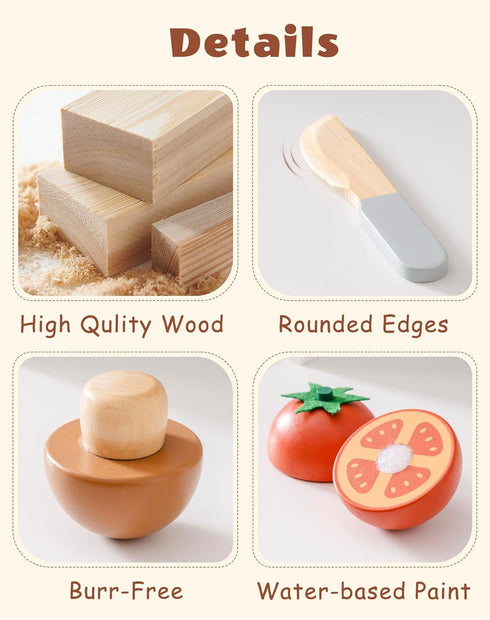 Set, Playset 3+, Set ROBUD Wooden Toy Food Cutting Play Food for Kids Kitchen Accessories Pretend Toy Food with Storage
