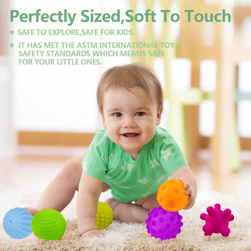 Baby Sensory Toy - Infant Squeeze Ball Texture Multi Massage Soft Balls Set, 6 Pieces