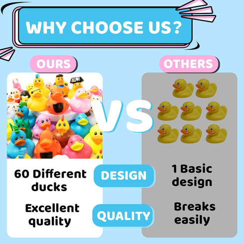 Diteryy 60 Pack 2.3 Inch Rubber Ducks for Jeeps Bulk Floater Jeeps Ducks for Ducking Assortment Mini Rubber Duckies