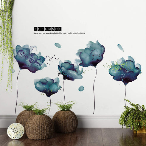 Amaonm Creative Removable 3D Light Blue Dream Flower Wall Sticker, Peel Stick Home Art Decor for Girls Bedroom