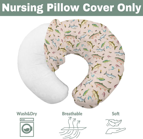 Fishing Baby Nursing Pillow Covers for Boy Girl Freshwater Fishes Lures Nursing Slipcovers for Breastfeeding Pillows